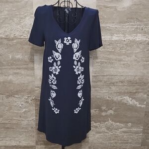 Navy blue dress with white floral details